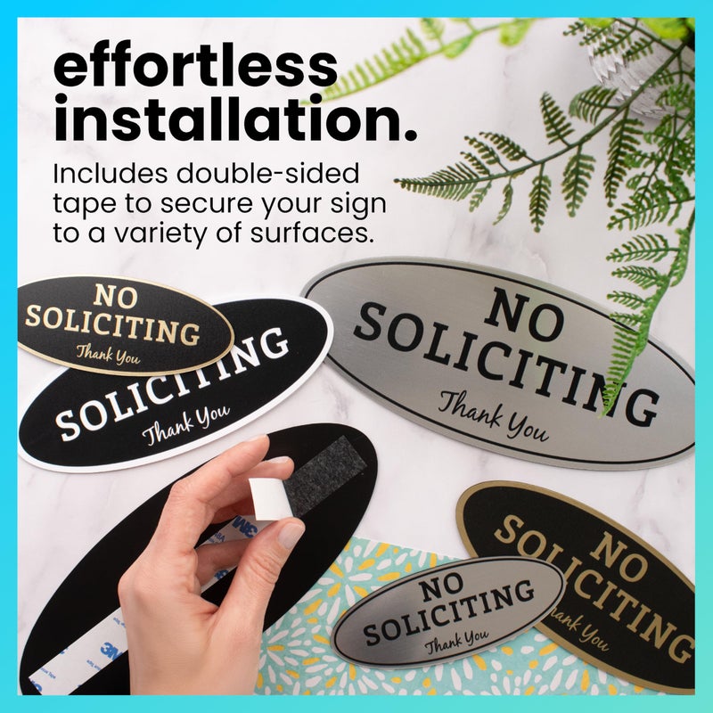 ExcelMark No Soliciting Sign for House or Business â€“ Durable Indoor/Outdoor Sign â€“ Easily Attach to Front Door - UV and Weather Resistant (Large - 3.6"x 9", Brushed Silver with Black Letters) - Image 4